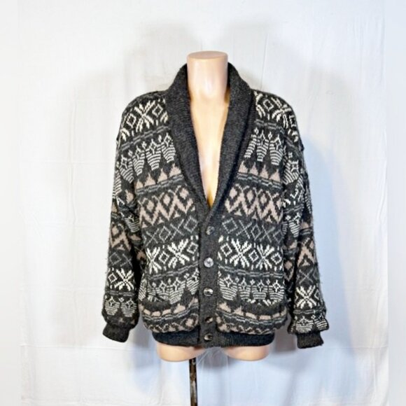Vintage Tundra Mens Grey 100% Pure Virgin Wool Cardigan Sweater Jacket~L~ - Picture 1 of 6
